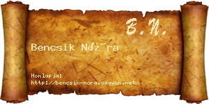 Bencsik Nóra névjegykártya